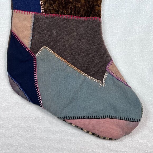 Vintage Crazy Quilt Patchwork Stocking Lace‎ Trim Top Christmas - Picture 3 of 11